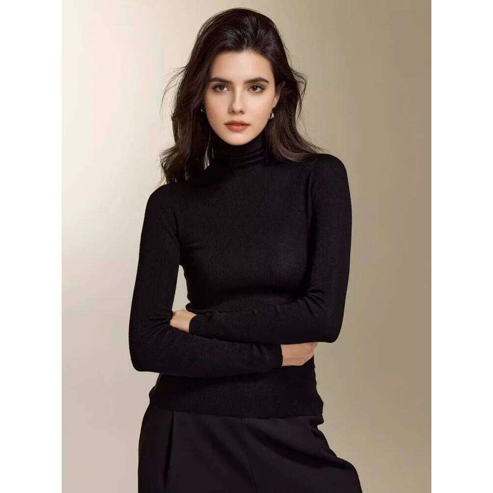 SuyaDream, Women Turtleneck Pullovers, 100%Merino Wool, High Collar, Whole Garment Sweaters, 2025 Fall Winter Slim Warm Top Z260313