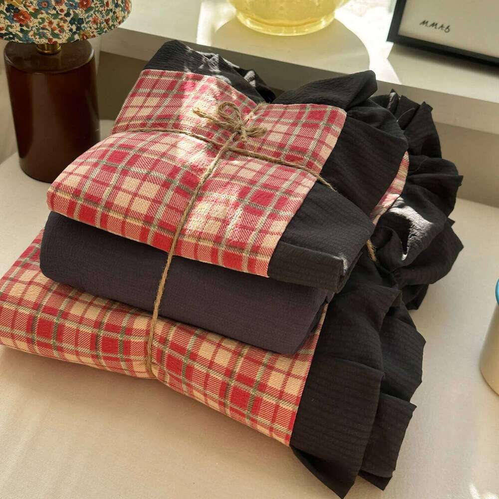 Plaid Bedding Double Yarn Classic Vintage Duvet Cover Flat Sheets Set 2 Pillowcases Single Twin Full Queen Size H260312 - view 4