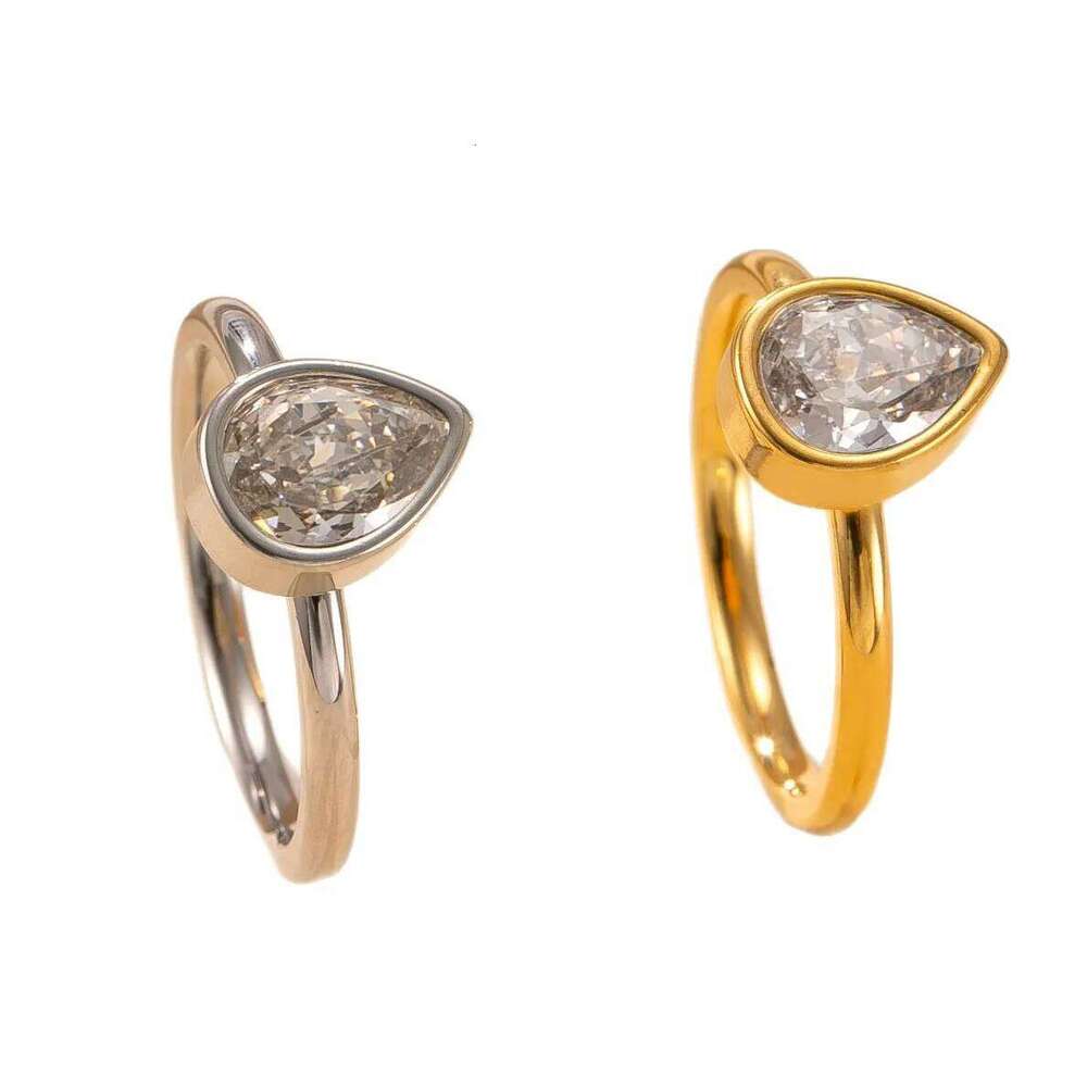Stainless Steel Thin Waterdrop Shaped Zircon Ring for Women No-fading Jewelry New H260312