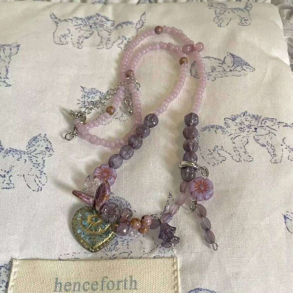 Kpop Y2K Heart Pendant Choker Colorful Necklace Clavicle Chain for Women Girl Sweet Aesthetic Jewelry Party H260312