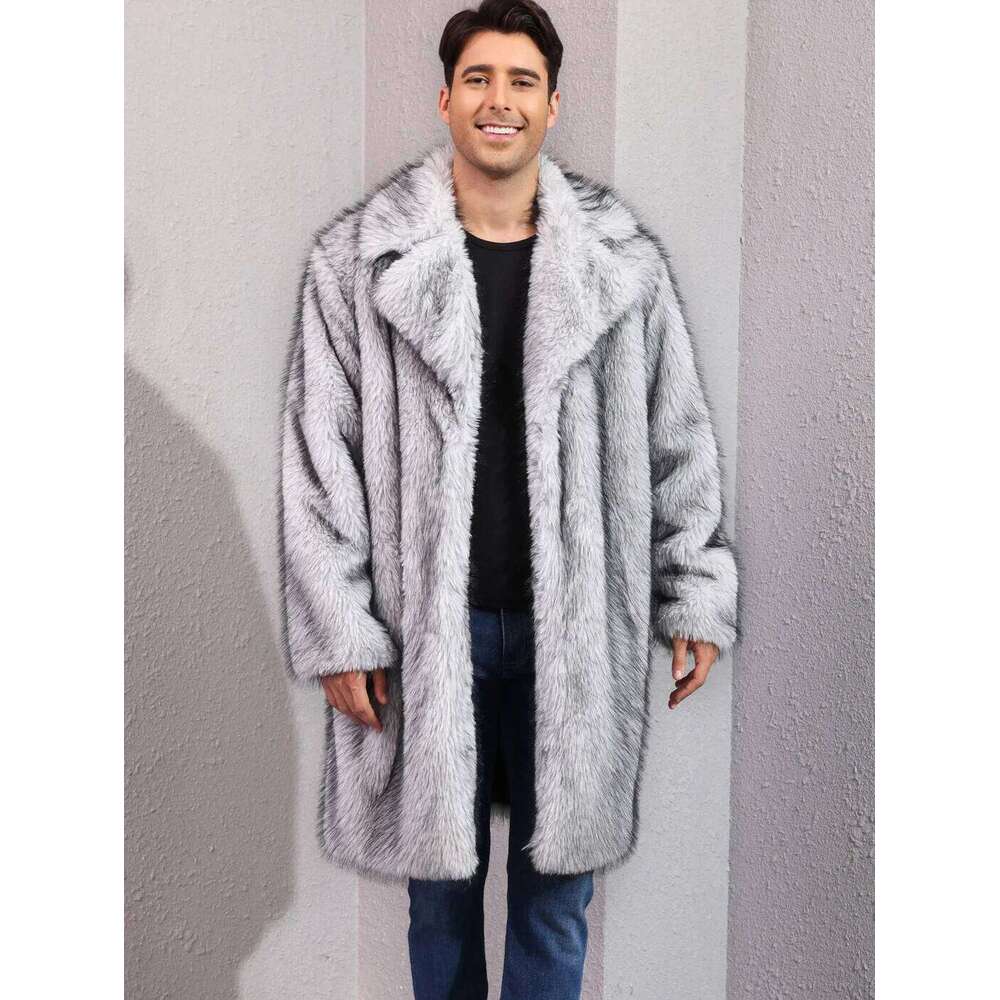 Men Faux Fox Fur Coats Thick Overcoats Jackets Long Sleeves Turn Down Collar Open Stitch Straight Maxi Casual 2025 Autumn Winter Z260313