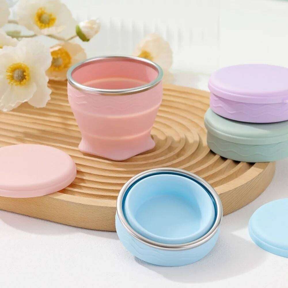 New 200ml Foldable With Lid Silicone Mug Camping Portable Drinking Cup Z260314