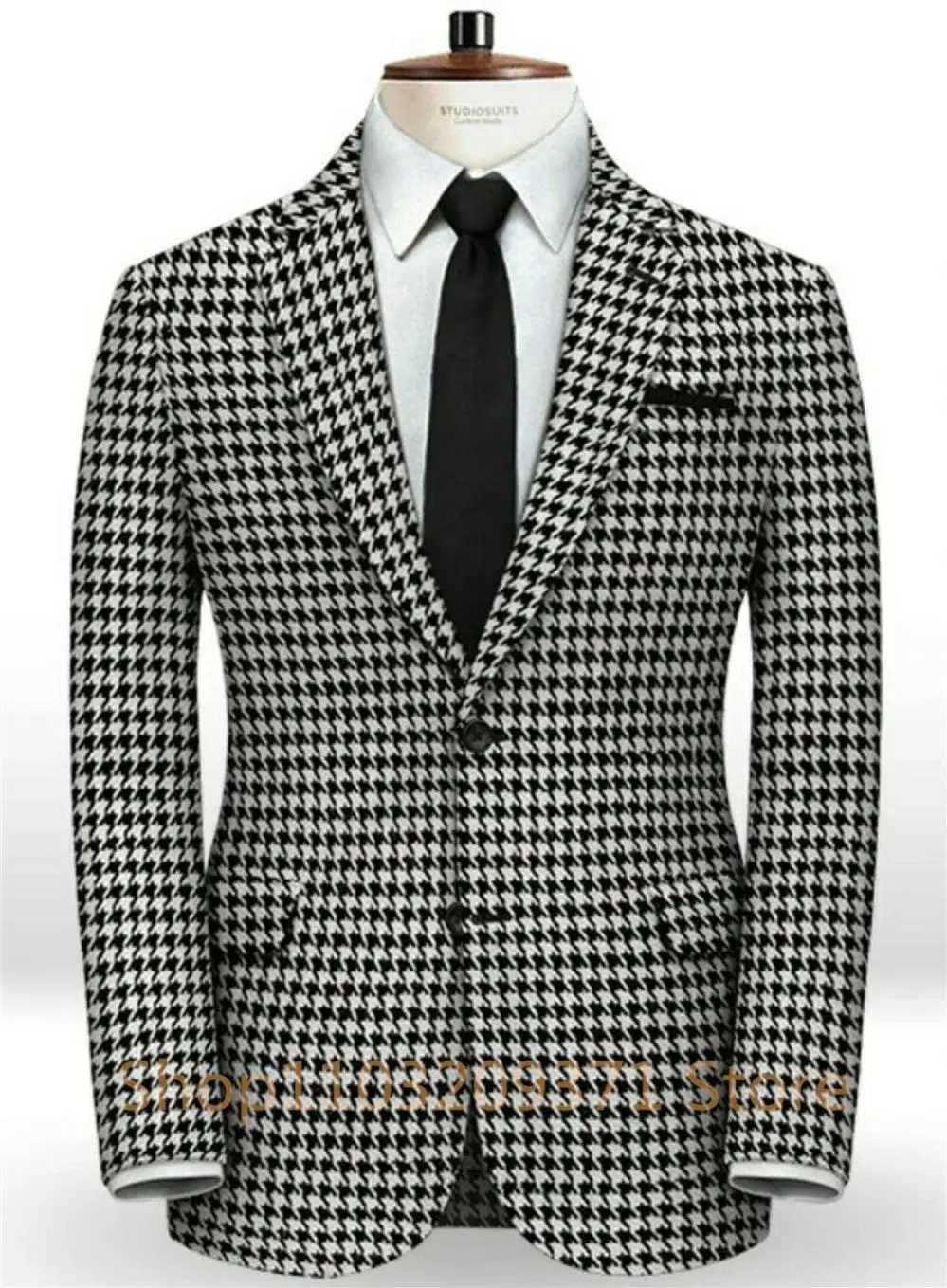 Houndstooth Men Suits for Wedding 2024 Plaid Slim Fit Groom Tuxedo Single Breasted Bridegroom Suit 2 Pcs Jacket Pants M260313
