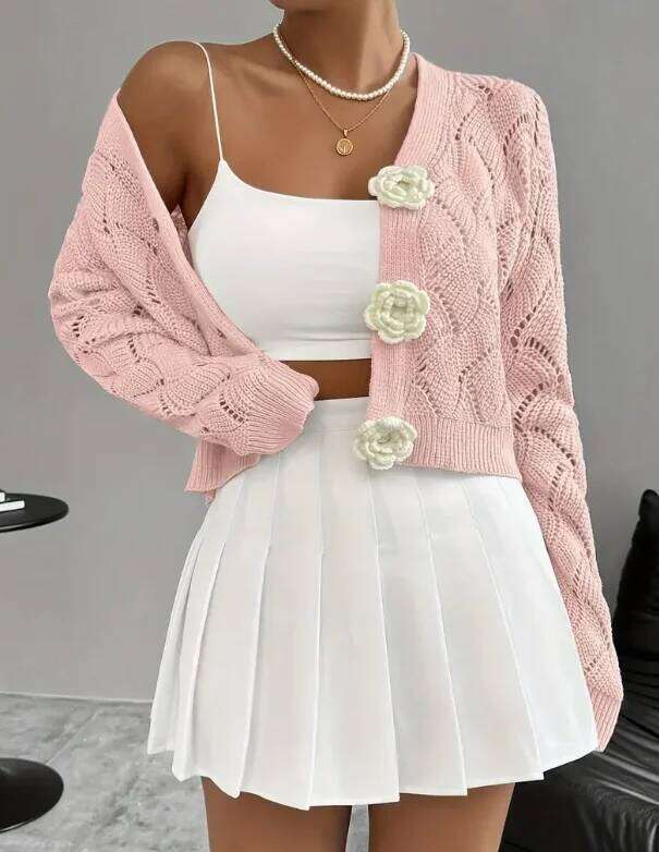 Ladies Elegant Casual Knitted Cardigan Sweater Long Sleeve Warm Top for Autumn Winter Versatile Travel Outfit Z260313