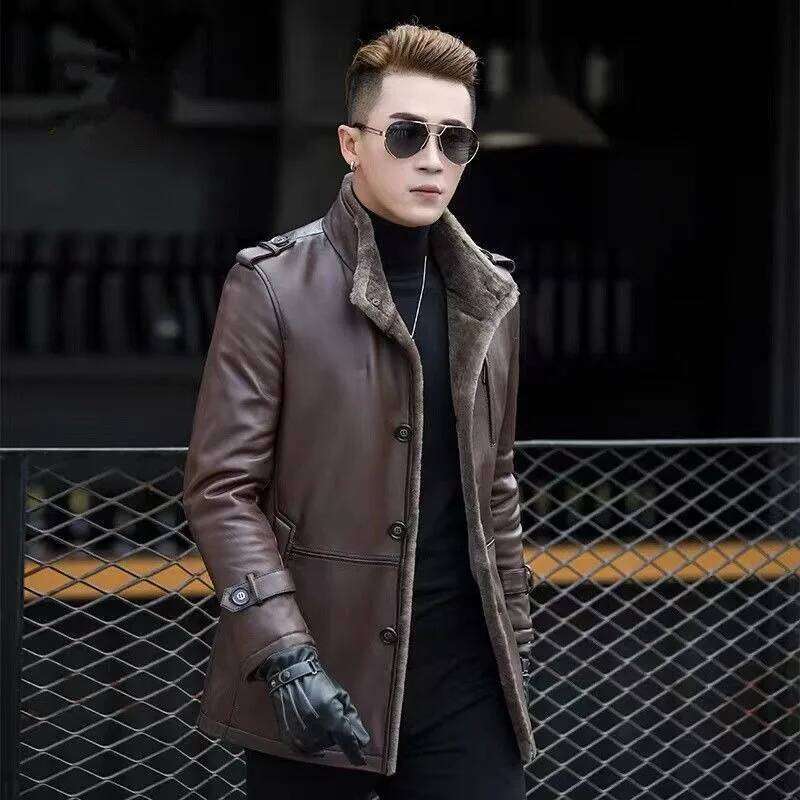 Genuine Leather Slim-fit Mid-length One with Cashmere Mink Fur New Winter Men's Coat Quality and High Appearance Level Z260313