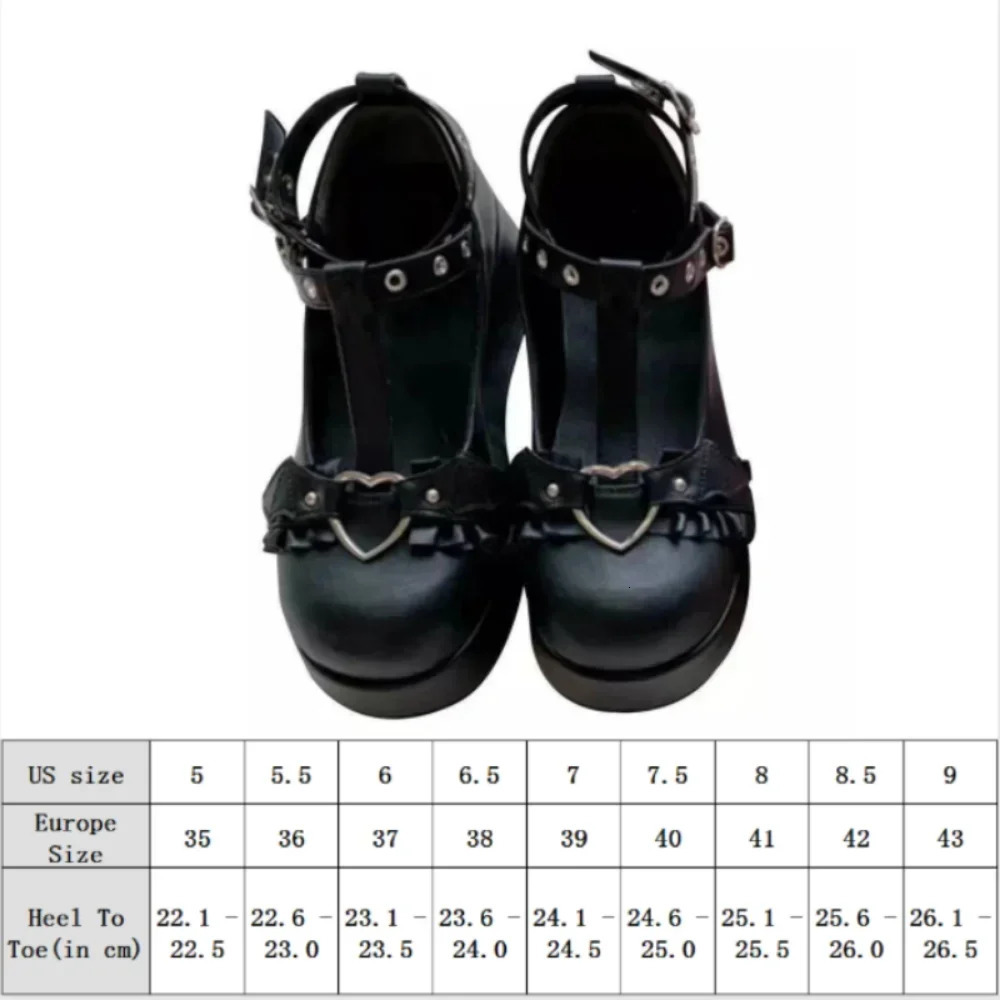Sweet Heart Buckle Wedges Mary Janes Women Pink TStrap Chunky Platform Lolita Shoes Woman Punk Gothic Cosplay 43 260313