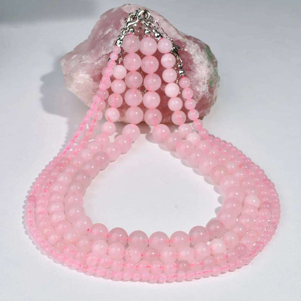 Natural Stone Rose Quartz Beaded Necklace Bohemian Women's Sweet And Romantic Summer Holiday Handmade Jewelry H260312