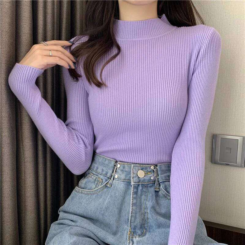 Women Half Turtleneck Pullovers Sweaters Full Sleeve Short Slim-fit tight Chic Jumper Z260314