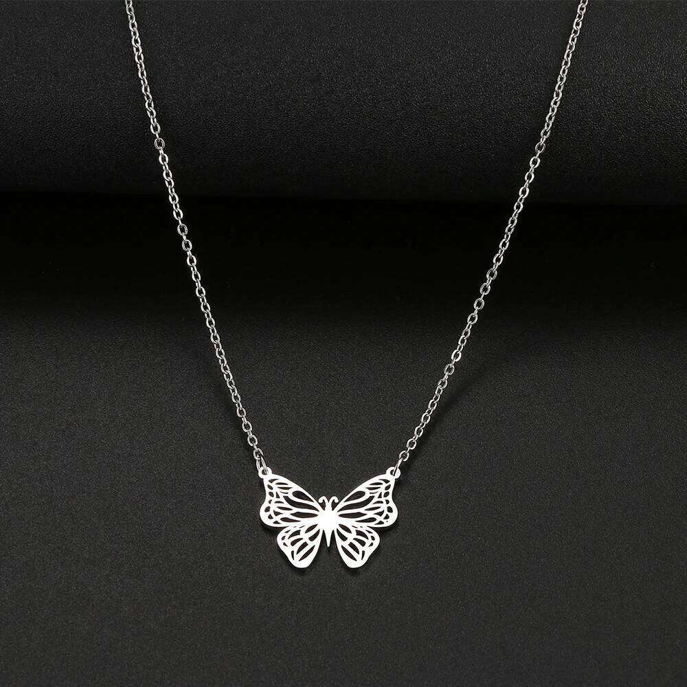 Stainless Steel Necklaces ly Gold Silver Color Butterfly Pendant Collar Chain Necklace For Women Jewelry Party Friends Gifts H260312