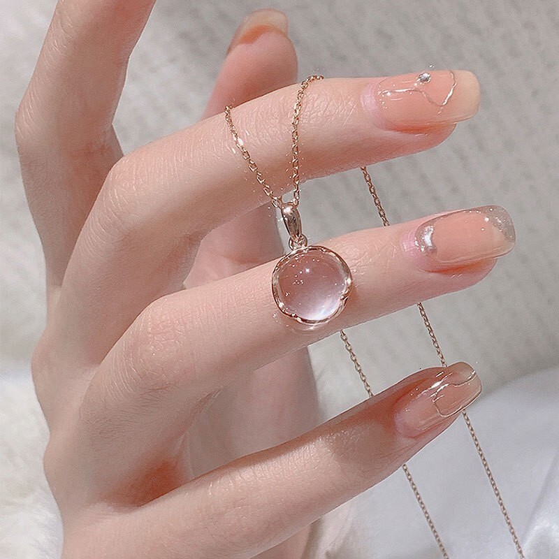Fashionable Women's Accessories Japanese And Korean Style Cherry Blossom Pink Crystal Necklace For Women Light Luxury Niche Ins Style Simple Vers