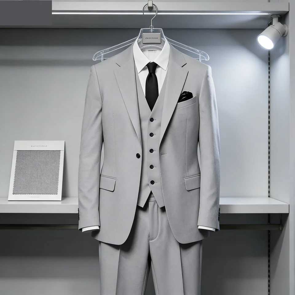 Mens Monochromatic Slim Fit 3-Button Peak Lapel Smoking Jacket Vest Formal Business Suit Set for Wedding Terno M260313