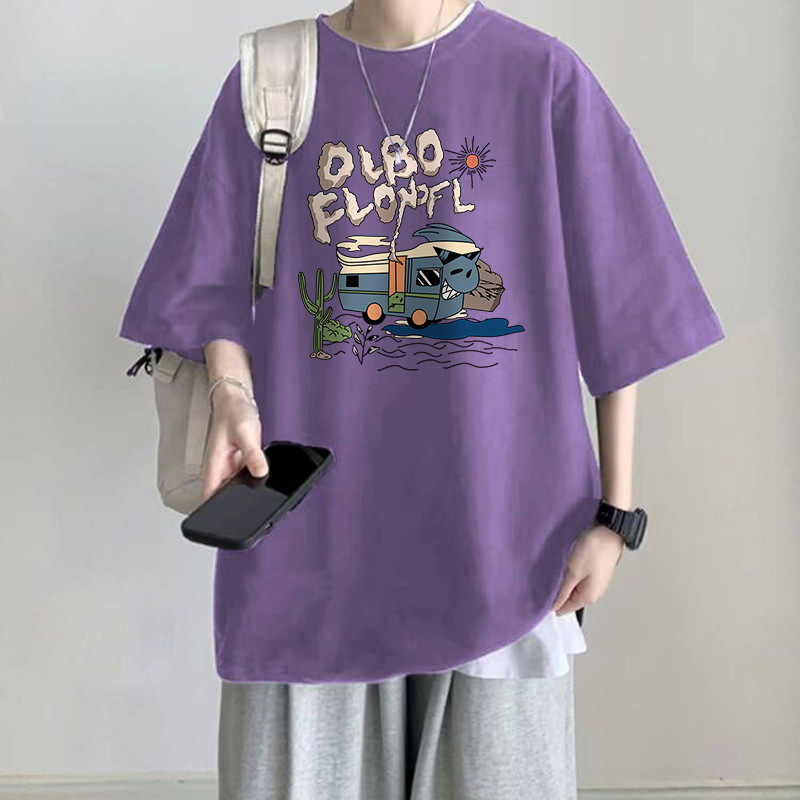 100% Cotton Short Sleeve T-Shirt, Plus Size for 300 Lbs Men, Summer Casual Student Style Printed Korean Loose Half Sleeve Tees