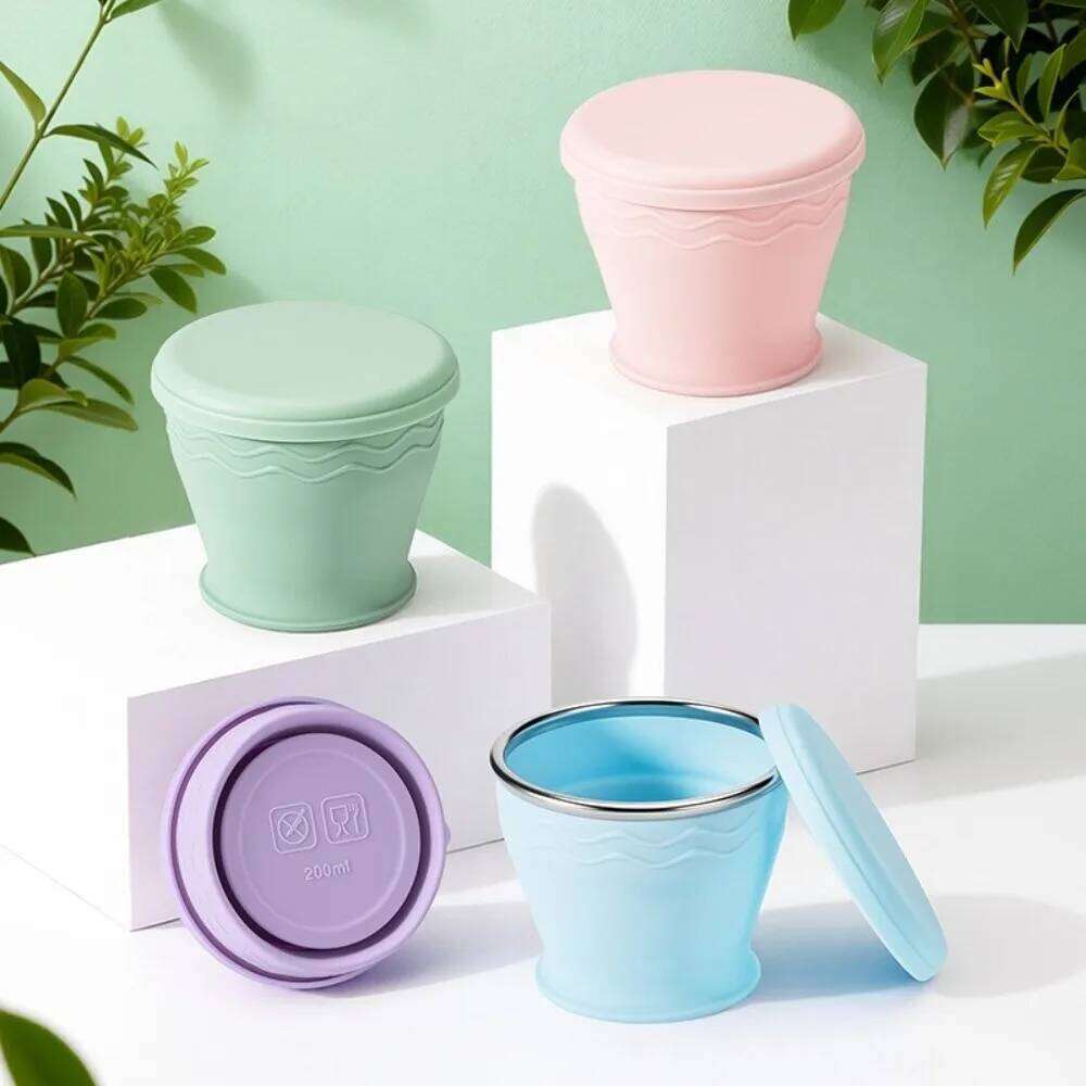 Practical Water Cups 200ml Foldable With Lid Silicone Collapsible Retractable Portable Drinking Cup Camping Z260314