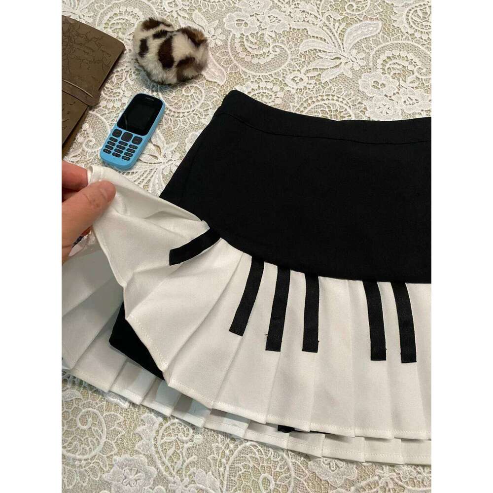 2000s Aesthetic Elegant Y2k Black White Piano Women Slim Design Harajuku Mini Skirt Female Retro Korean Popular Clothes Z260314