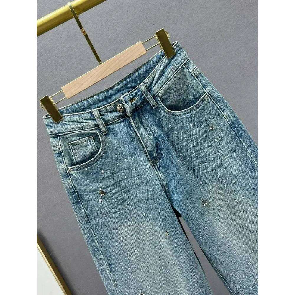 New Rhinestone XINGX Pendant Design High Waist Wash Jeans Women's Summer Loose Slimming and All-Matching Straight-Leg Pants Z260313