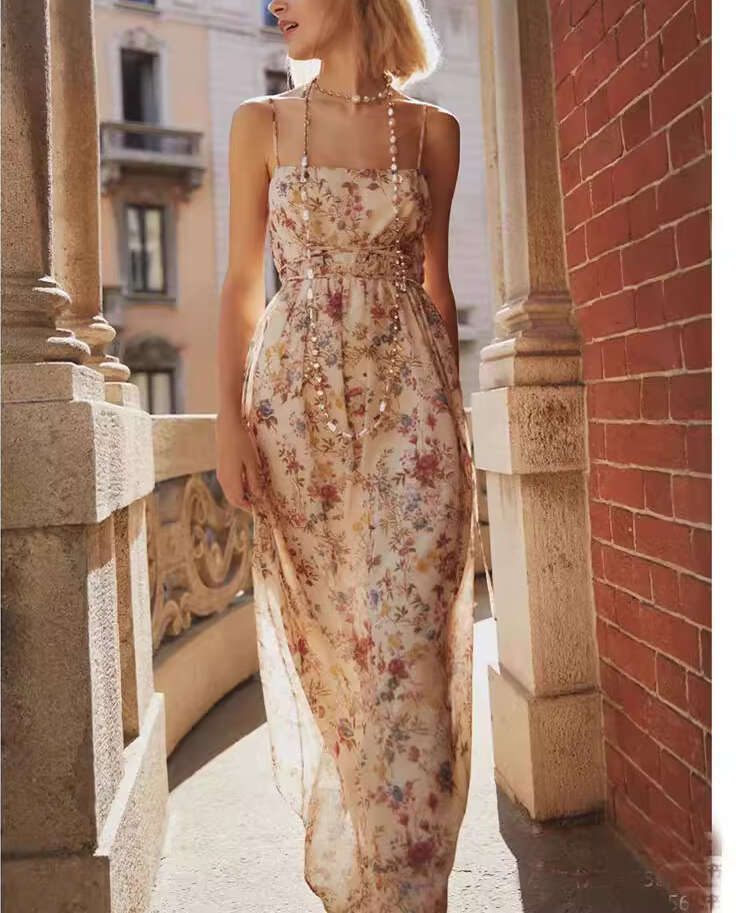 2026 Spring and Summer New Designer French Fashion Retro Long Flower Strap Skirt for Women