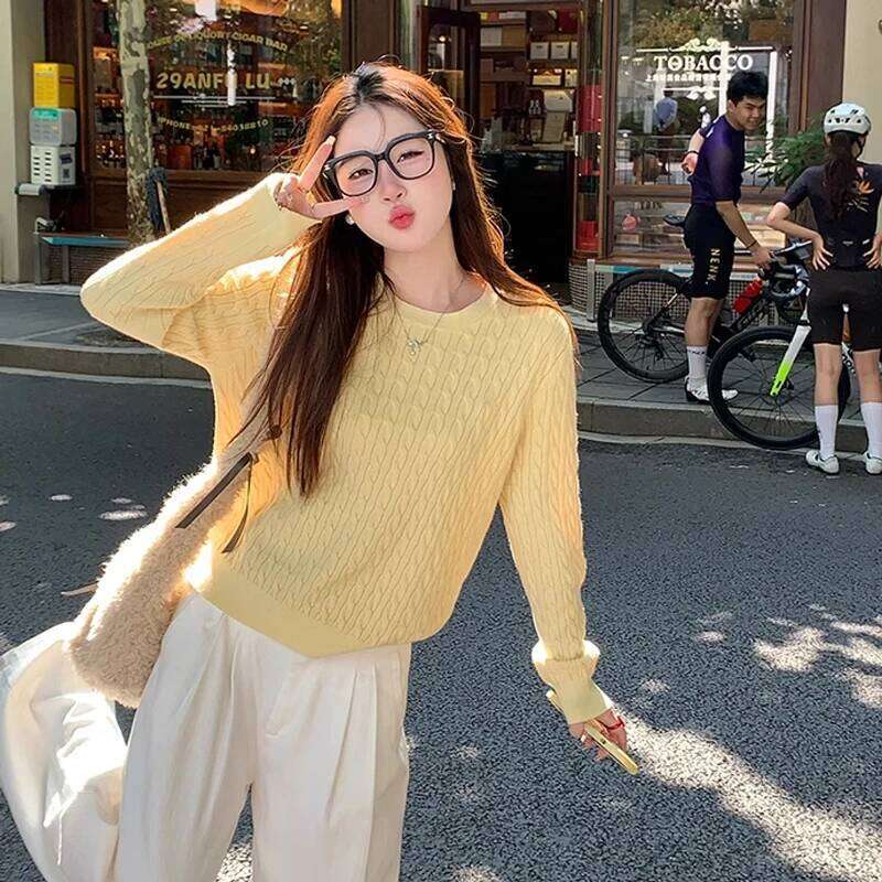 Sweaters Black Long Sleeve Knitted Pullovers Fashion O-Neck Knit Sweater Pullover Tops Women Clothing Q1076 Z260313