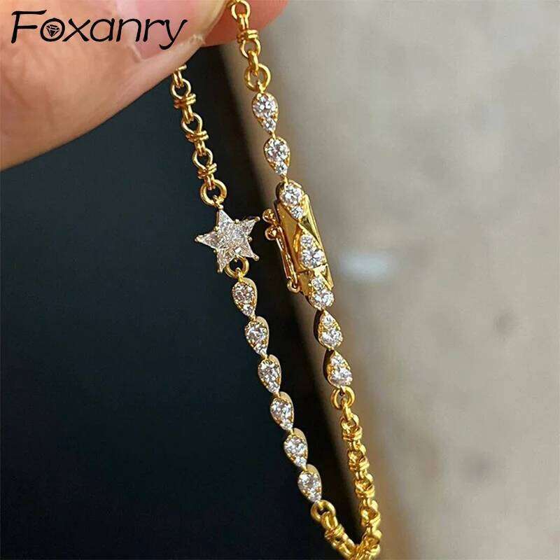 Foxanry Sparkling Zircon Star Geometric Bracelet For Women Girl Fashion Heavy Industry Exquisite Elegant Engagement Jewelry Gift Z260313