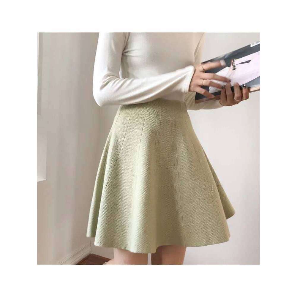 Knitted Mini Women High Waist Pleated Skirt Autumn Winter Streetwear Solid All Match A Line Skirts Z260314