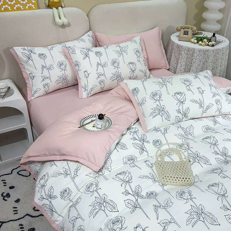 Class A Water-washed Cotton Bedding Four-piece Set Retro Style Double Large Quilt Cover Bed Sheet 2 Pieces Pillowcases H260312 - view 3