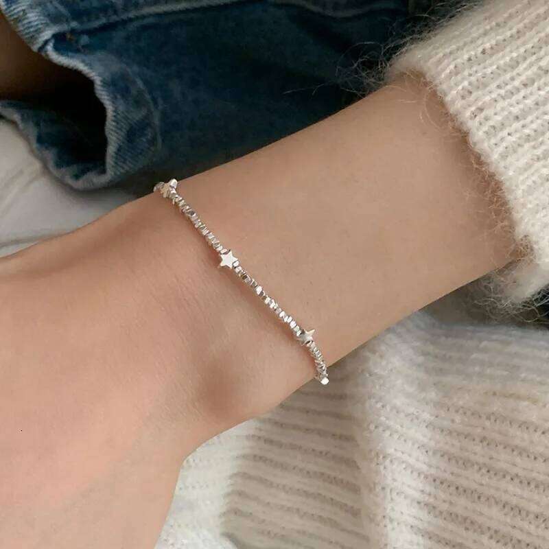 New Chinese Style 925 Sterling Silver Five-pointed Star Beaded Bracelet for Woman Girl Summer Jewelry Accessories Colorfast Gift Z260313