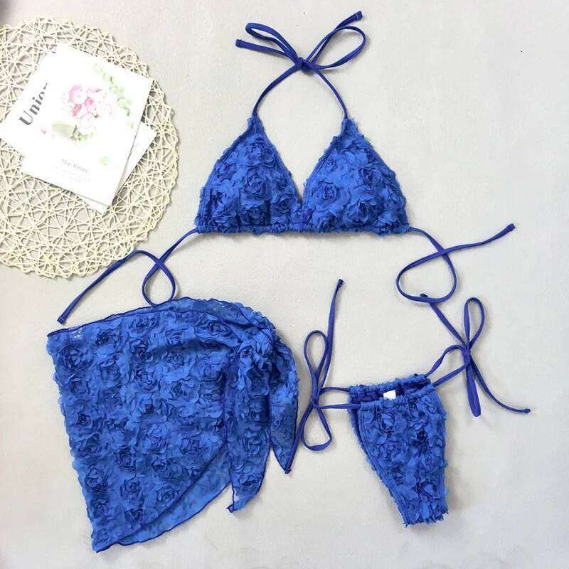 Set Women 2 Piece Swimsuit Chic Floral Sexy Triangle Halter Micro Bikini Bandage Cover Up 2025 New Beachwear Bathing Suit Y260303