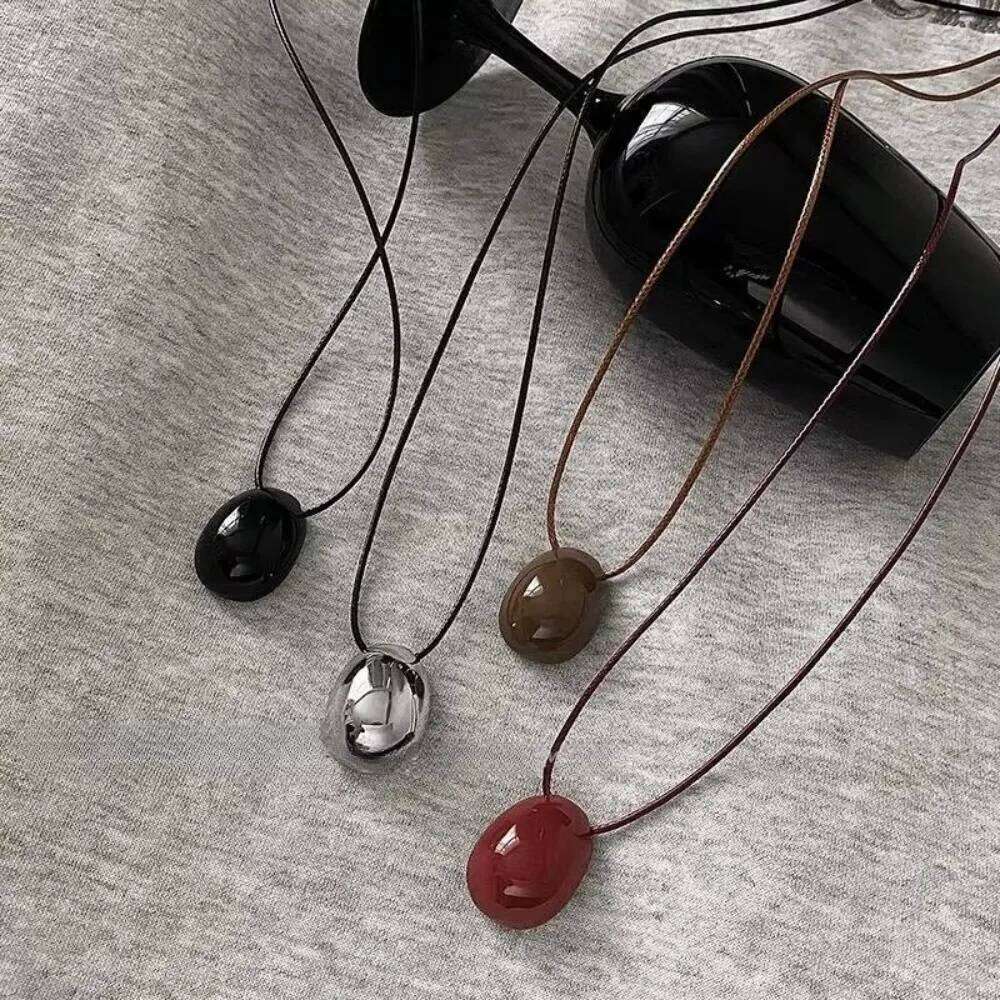 New Minimalist Metal Geometric Ball Long Pendant Necklace for Women Design Wax Rope Sweater Chain Trendy Jewelry Accessories H260312