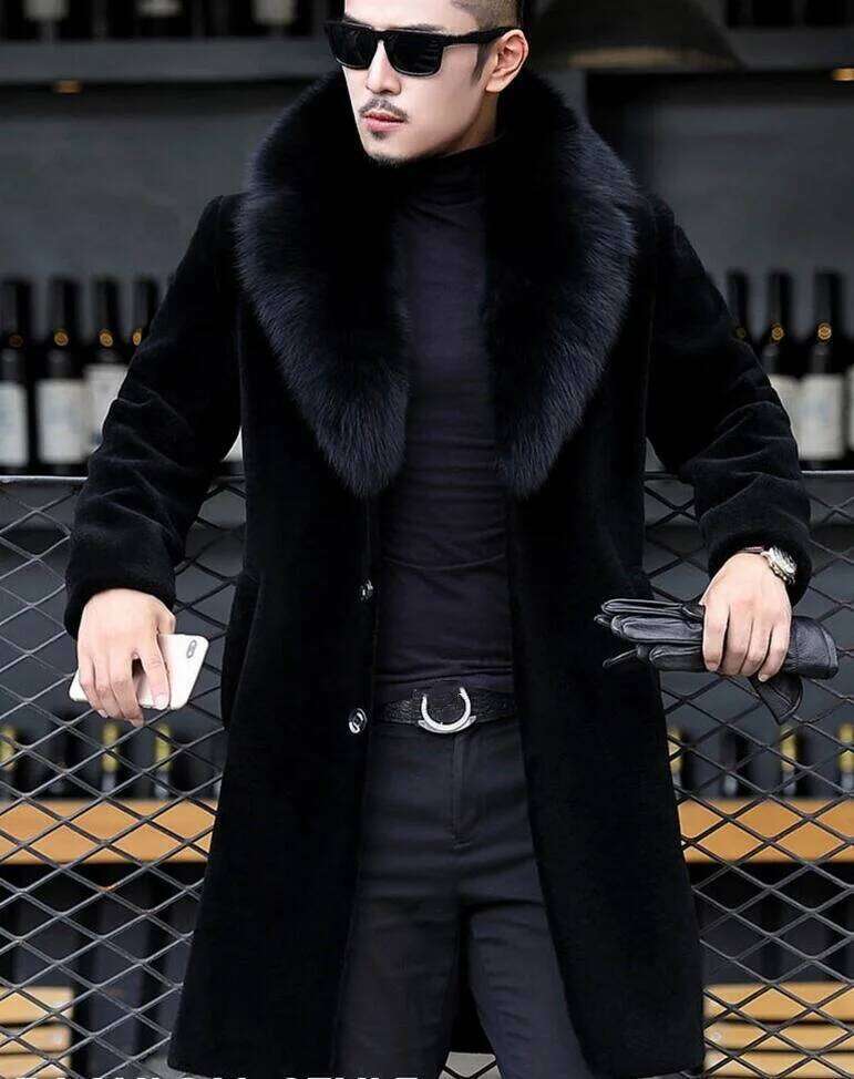 5XL Classic Warm Faux Fur Coat Fashion Autumn Men's black Streetwear Single Breasted Outdoor Thicken Windbreakers Z260313