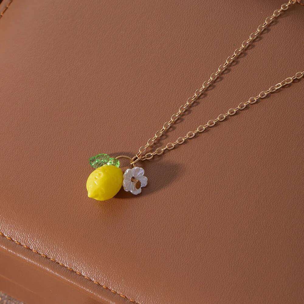 LATS Cute Yellow Fruit Lemon Little Flower Green Pendant Necklace for Women Fashion Earrings Jewelry Gifts H260312