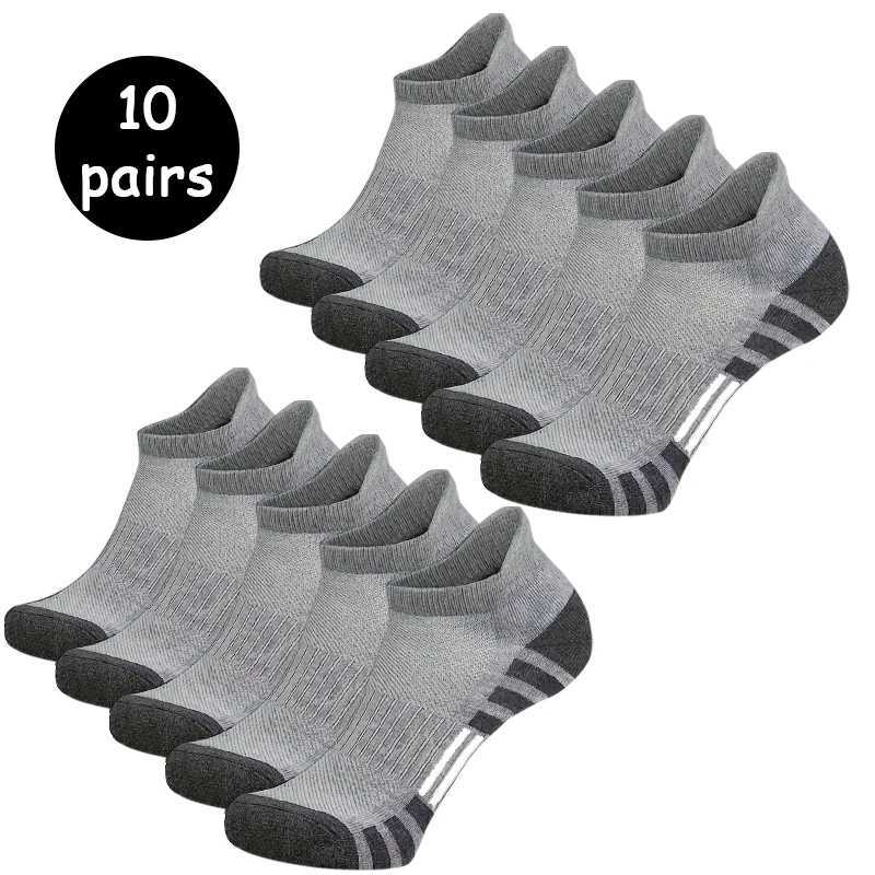 5/10 pairs of mens black white gray towel bottom sweat absorbing and breathable ear hanging socks suitable for sports D260313