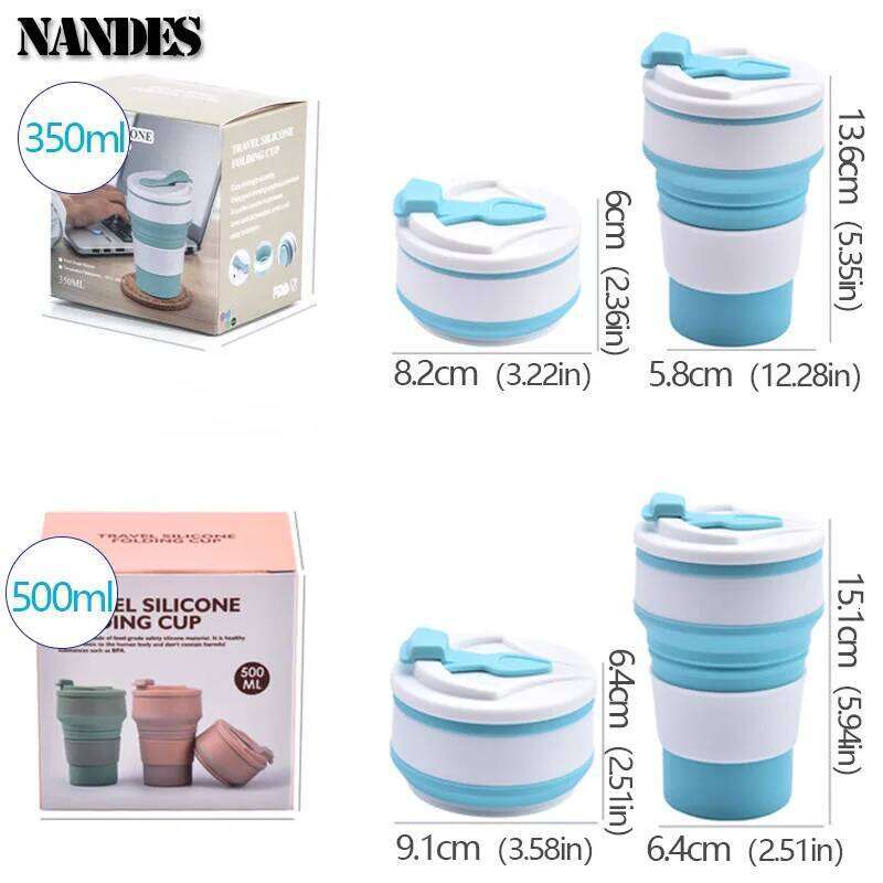 350ML/500ML Food-Grade Silicone Folding Collapsible Mug With Cover Hot Drink Cup For Camping Travel Outdoors Portable Z260313