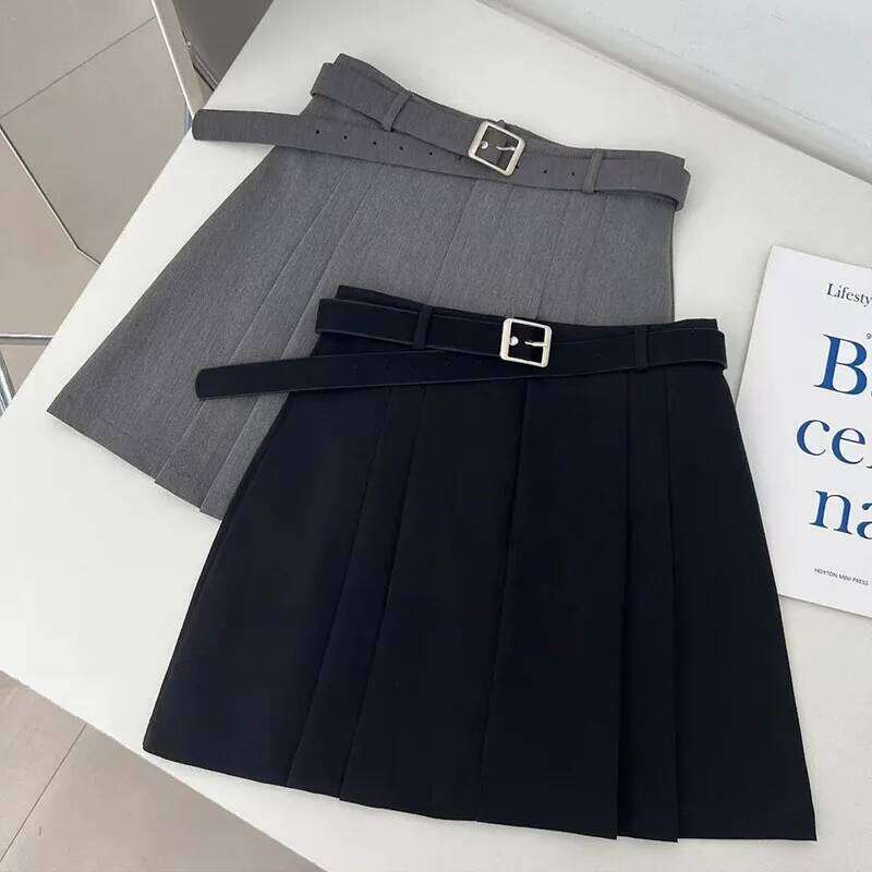 Lucyever Preppy Style A-Line Skirt for Women Summer New High Waist Black Gray Pleated Female Casual Student Mini Skirts Z260314