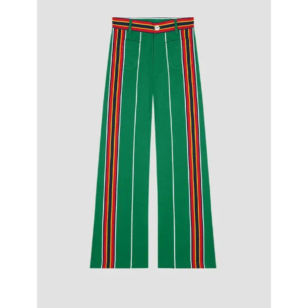 Women's Pants Contrast Color Striped Vintage Casual Straight Women High Waisted Trousers Fashion Printed Pocket Pant Z260314