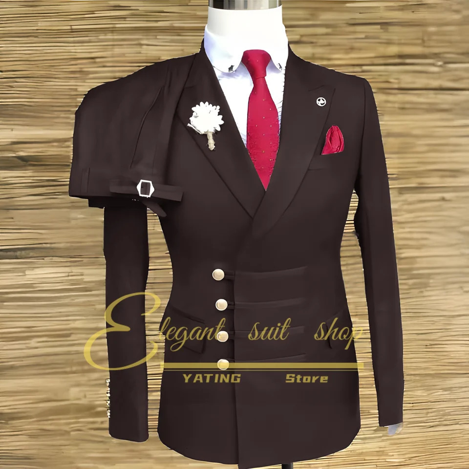 Formal Wedding Men Suits 2 Piece Jacket Pants Sets Double Breasted Male Clothing Costume 260312