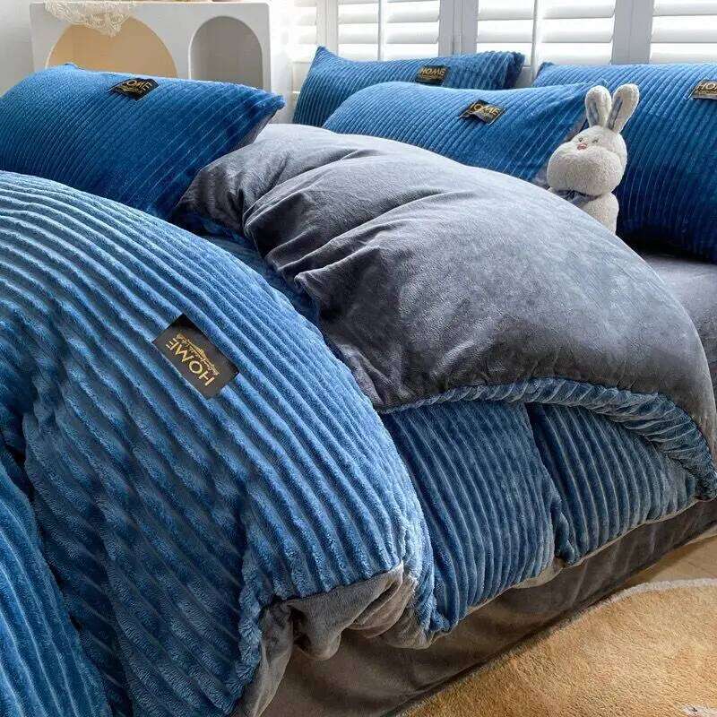 Velvet King Size Soft Flannel Duvet with Zipper Solid Breathable Velour Comforter Cover Winter Bedding Set H260312 - view 5