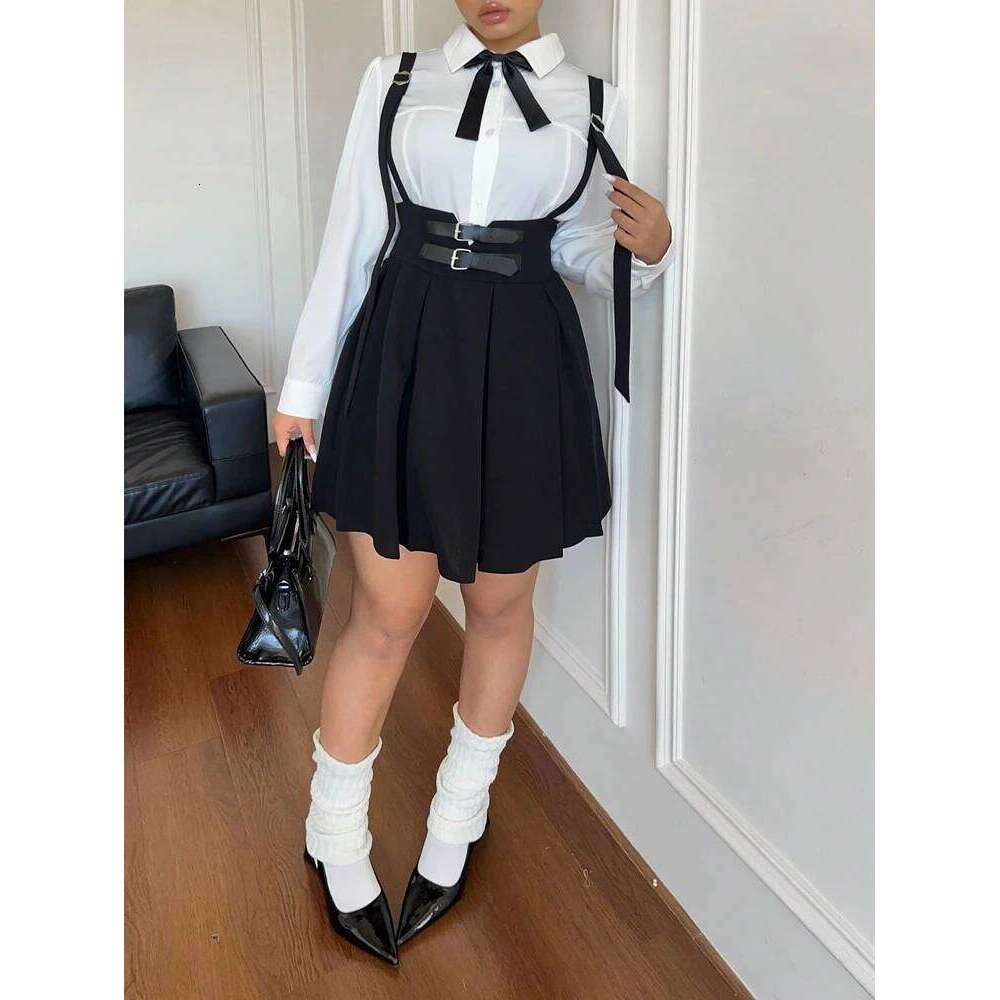 Plus Size Women's High Waisted Solid Peplum Suspender Elegant Casual Pure Colour Y2K Skirt Z260314