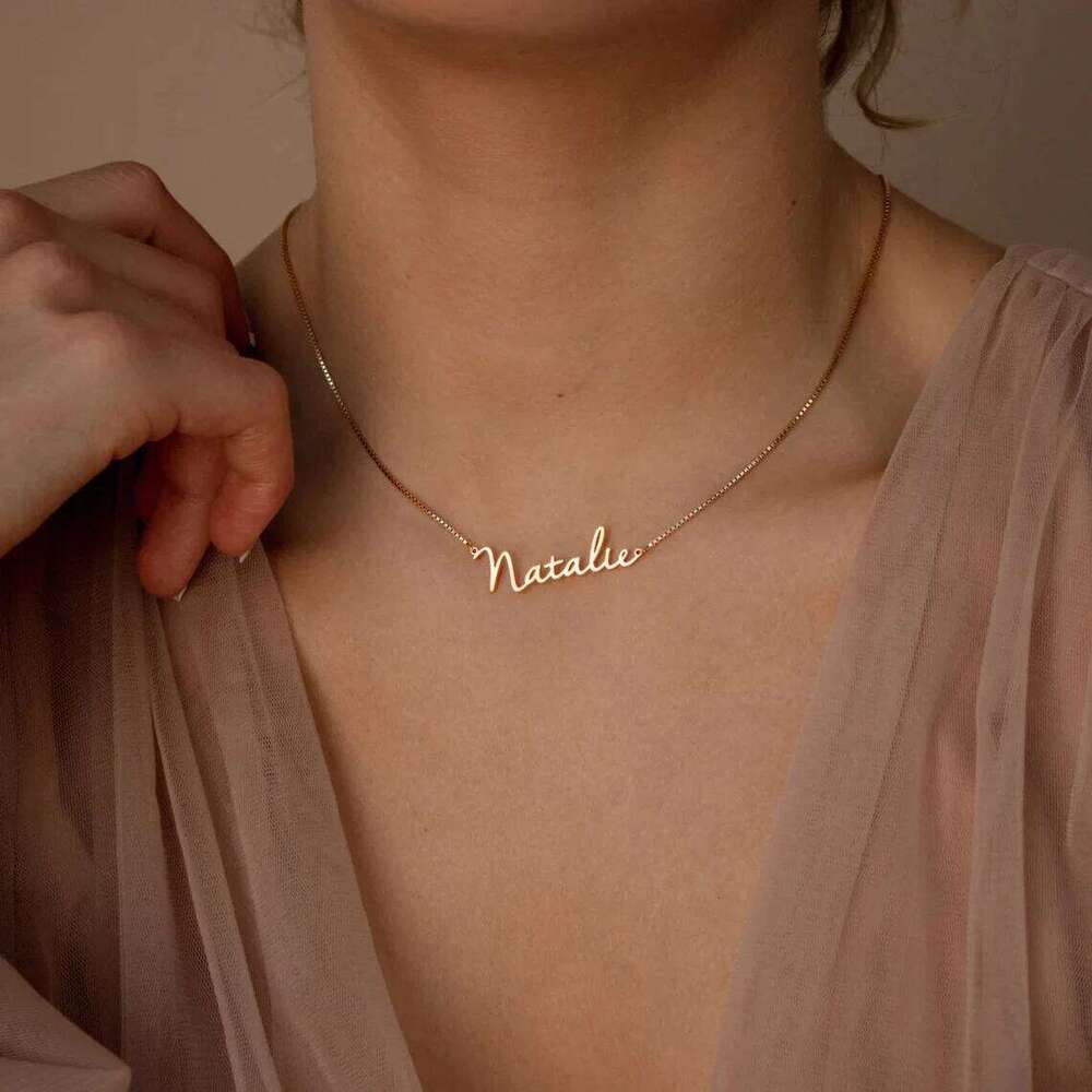 Gold with Box Chain Custom Name Necklace Handmade Jewelry Personalised Birthday Gift for Her Mom H260312