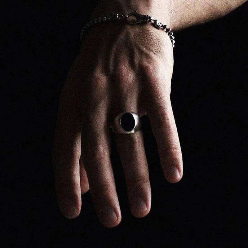 Modern Men Oval Black Plain Sides Signet Ring Stinless Steel Streetwear Expression of Wealth Rings Father's Day Gift H260312