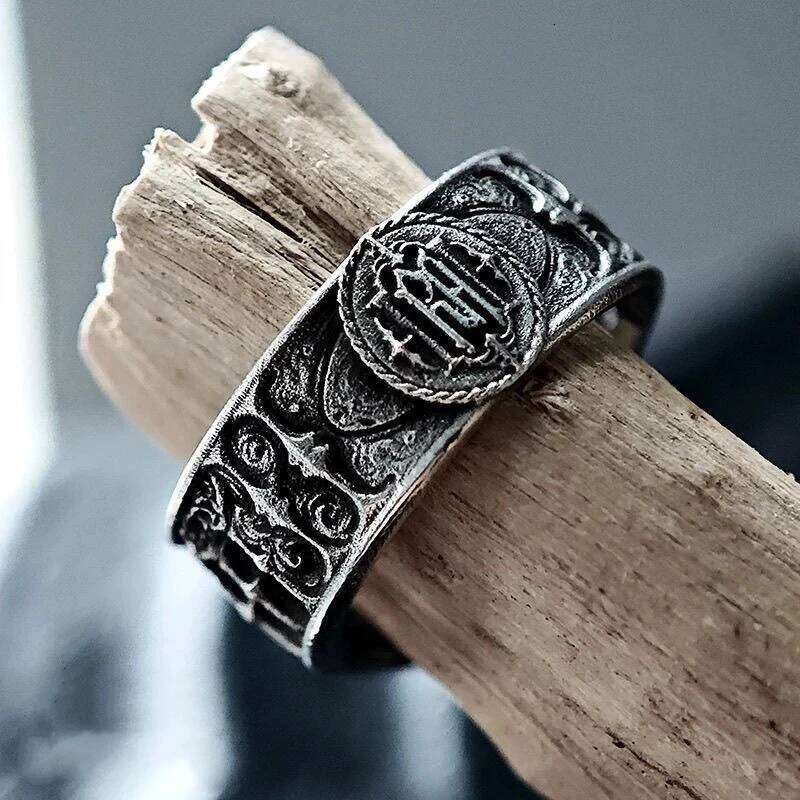 LATS Retro Personality Ancient Silver Color Hollowed-out Relief Crown Castle Rings for Women Men Halloween Trend Gothic Jewelry H260312