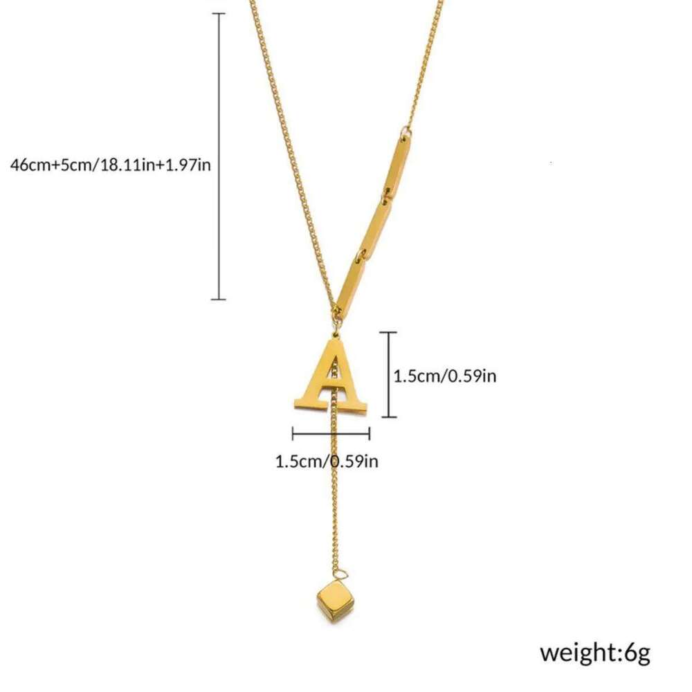 Stainless Steel 26 Initial Letters Square Block Tassel Necklace For Women Men Simple A-Z Alphabet Chain Choker Birthday Jewelry H260312