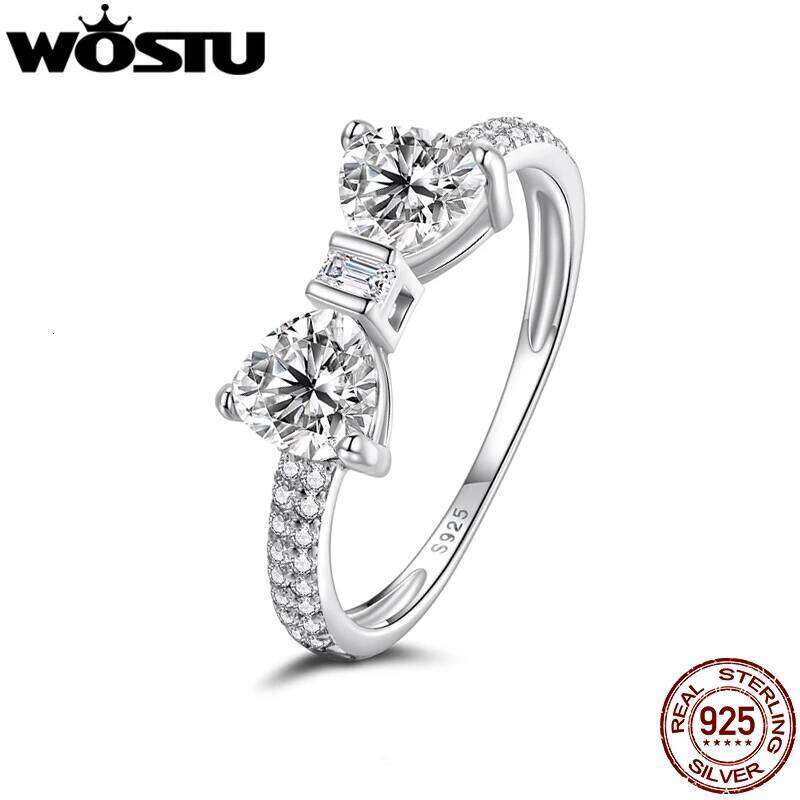 WOSTU 925 Sterling Silver ly Bowknot Ring For Women Clear AAA Zircon Band Rings Girl Daughter Birthday Wedding Gift H260312