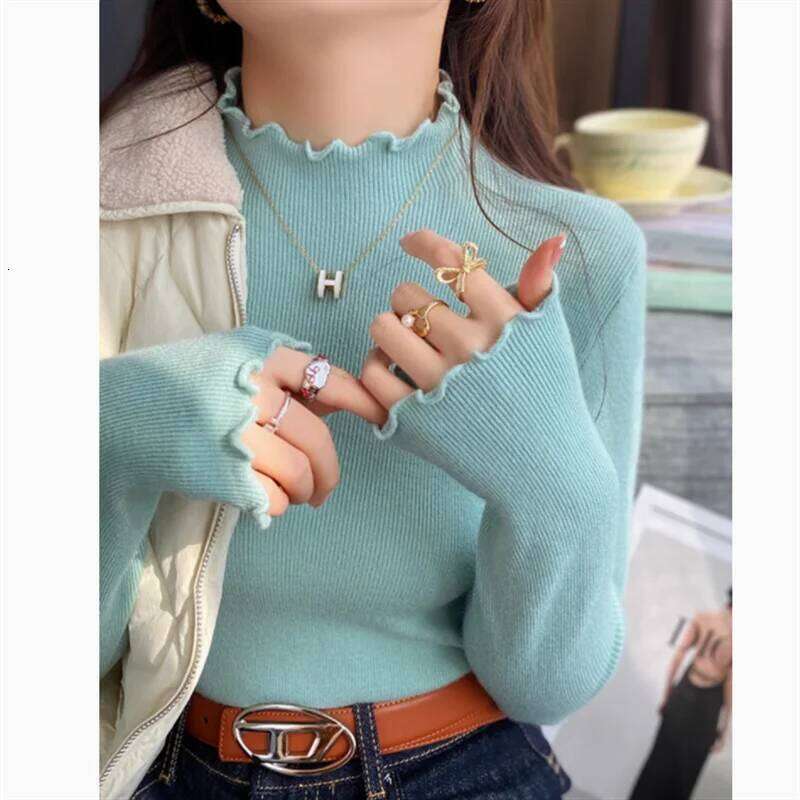 Knitted Pullovers New Long Sleeve Mock Neck Black Knit Sweater Pullover Women Tops Sweaters Sueters De Mujer Q989 Z260314