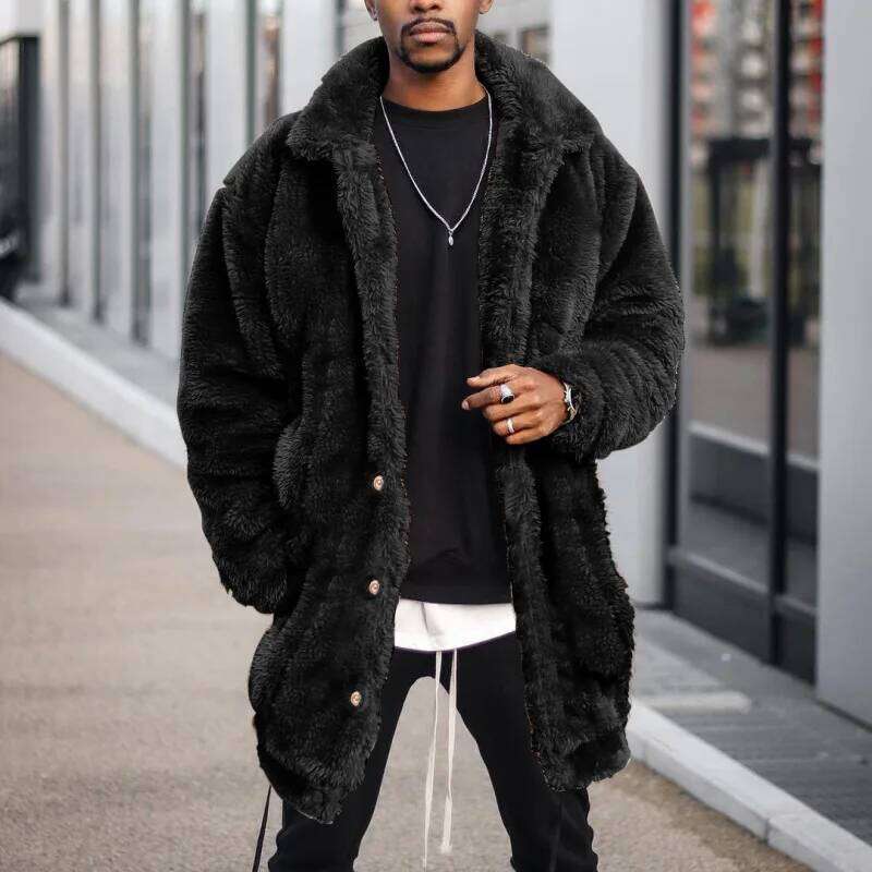 Men Faux Fur Jacket Coat Cardigan Winter Thick Fluffy Warm Shaggy Outerwear Turn Down Collar Single Breasted Casual Overcoat Z260313