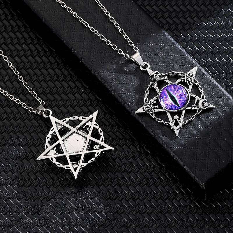 Pentagram shape Devil's Eye Pendant Necklace For Men And Women Punk Retro Non Adjustable Metal Collar Trending Jewelry Gifts H260312