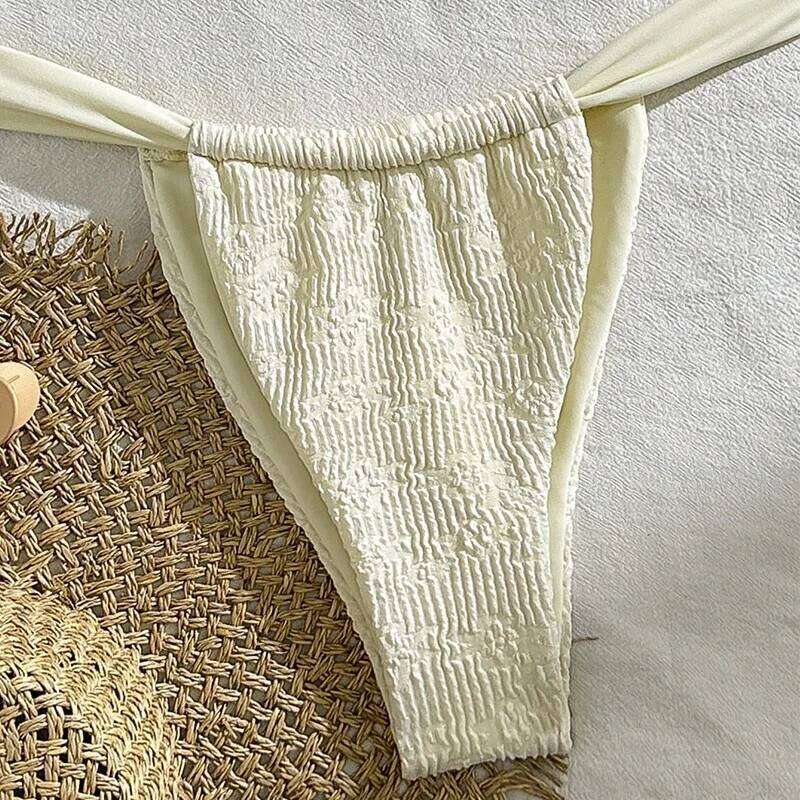 White Flower Embossing Sexy Swimsuit Women Micro Thong Bikini Swimwear 2025 Bathing Suit Lace-up Triangle Bikinis Sets Mujer Y260303