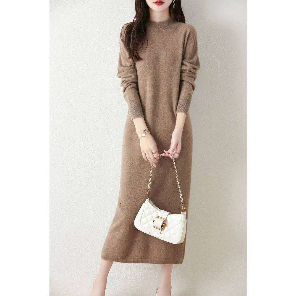 Choice Autumn Winter Women's Dress Sweater Mock Neck Pullover Thick 100% Merino Wool Knitwear Chic Soft Skirts A-Line Tops Z260313