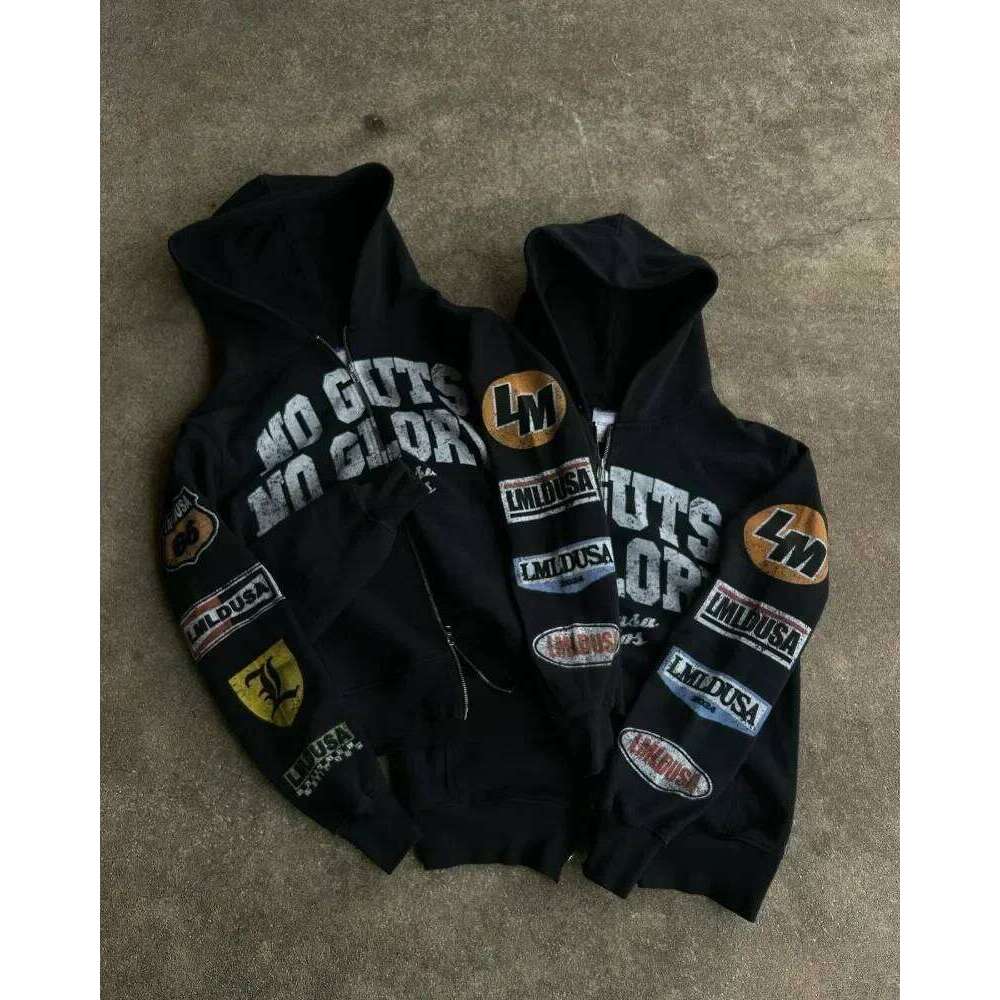 American retro Y2K letter print oversized gothic zipper hoodie casual loose sweatshirt for street wear 26Y0313