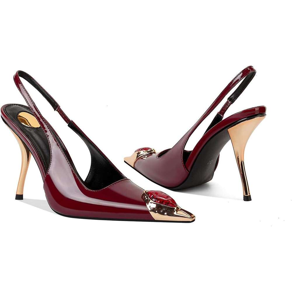 Rhinestones Slingback Kitten Heels Pointed Closed Toe Pumps Women Stiletto Inch High Heeled Sandals For Dress Shoes MOJIDASHU