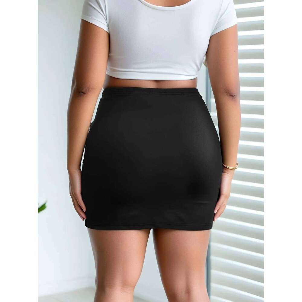 Ladies Plus Size Solid Color Bodycon Mini with Side Slit Fashion Pencil Skirt Z260314