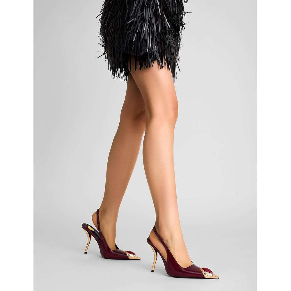 Rhinestones Slingback Kitten Heels Pointed Closed Toe Pumps Women Stiletto Inch High Heeled Sandals For Dress Shoes MOJIDASHU